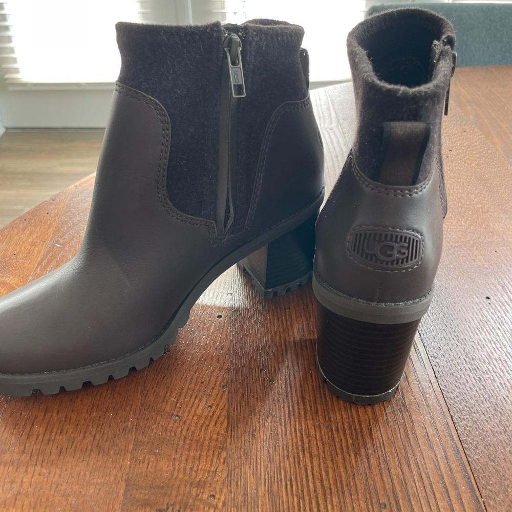 UGG Boots Chocolate Brown Heeled Boots with Chunky Sole